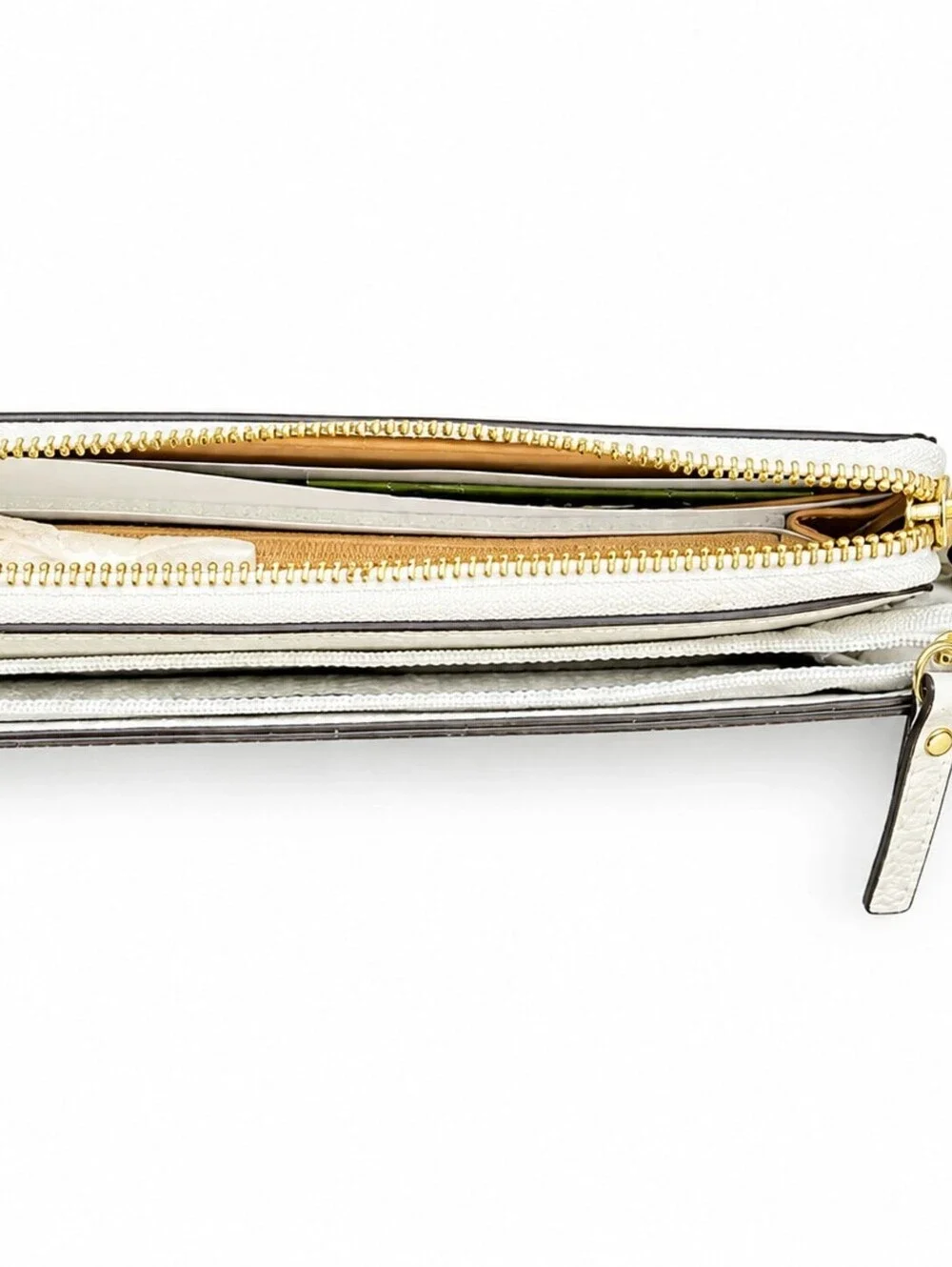 NWT KATE SPADE Wristlet Wallet Clutch Organizer Stone Gray Gold Zip Flawed